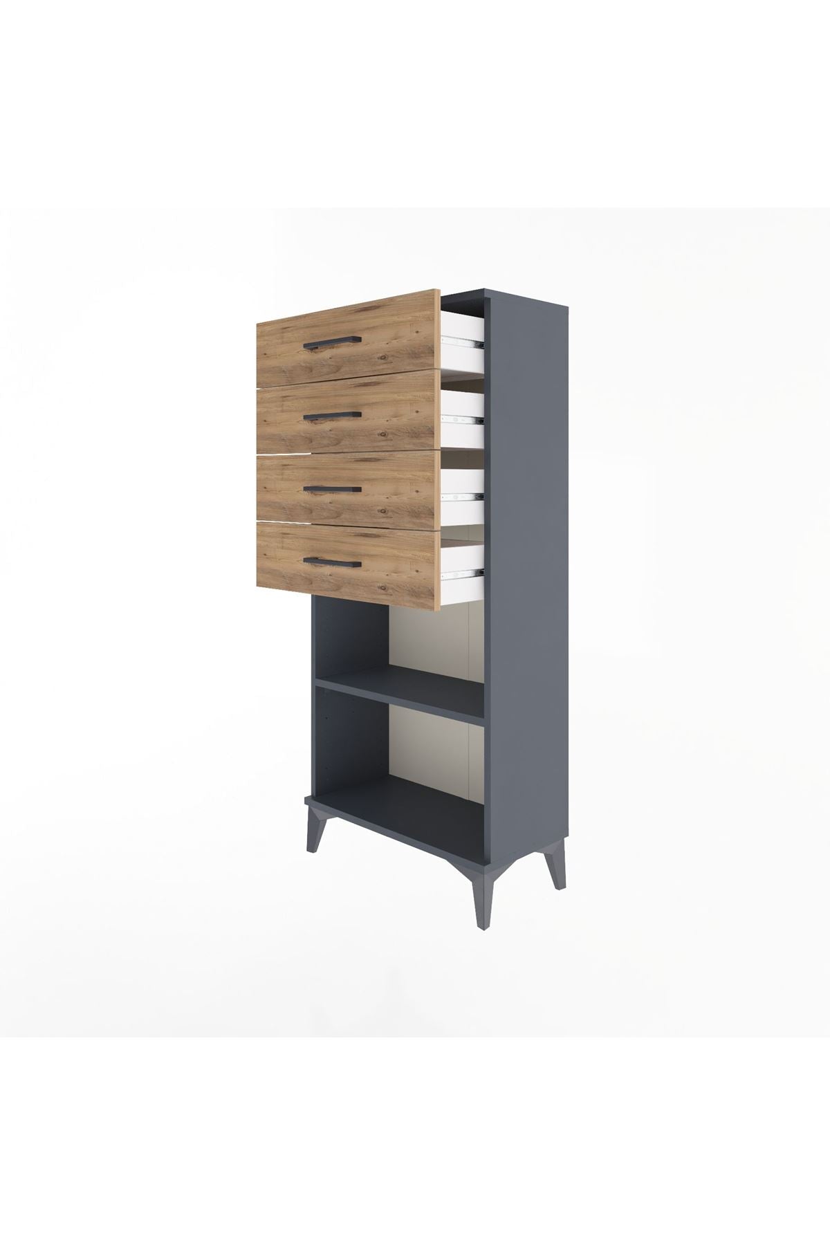 Arges Dolap Tek Raflı 4 Çekmeceli 60x30x134 Antrasit-Çam