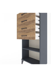 Arges Dolap Tek Raflı 4 Çekmeceli 60x30x134 Antrasit-Çam