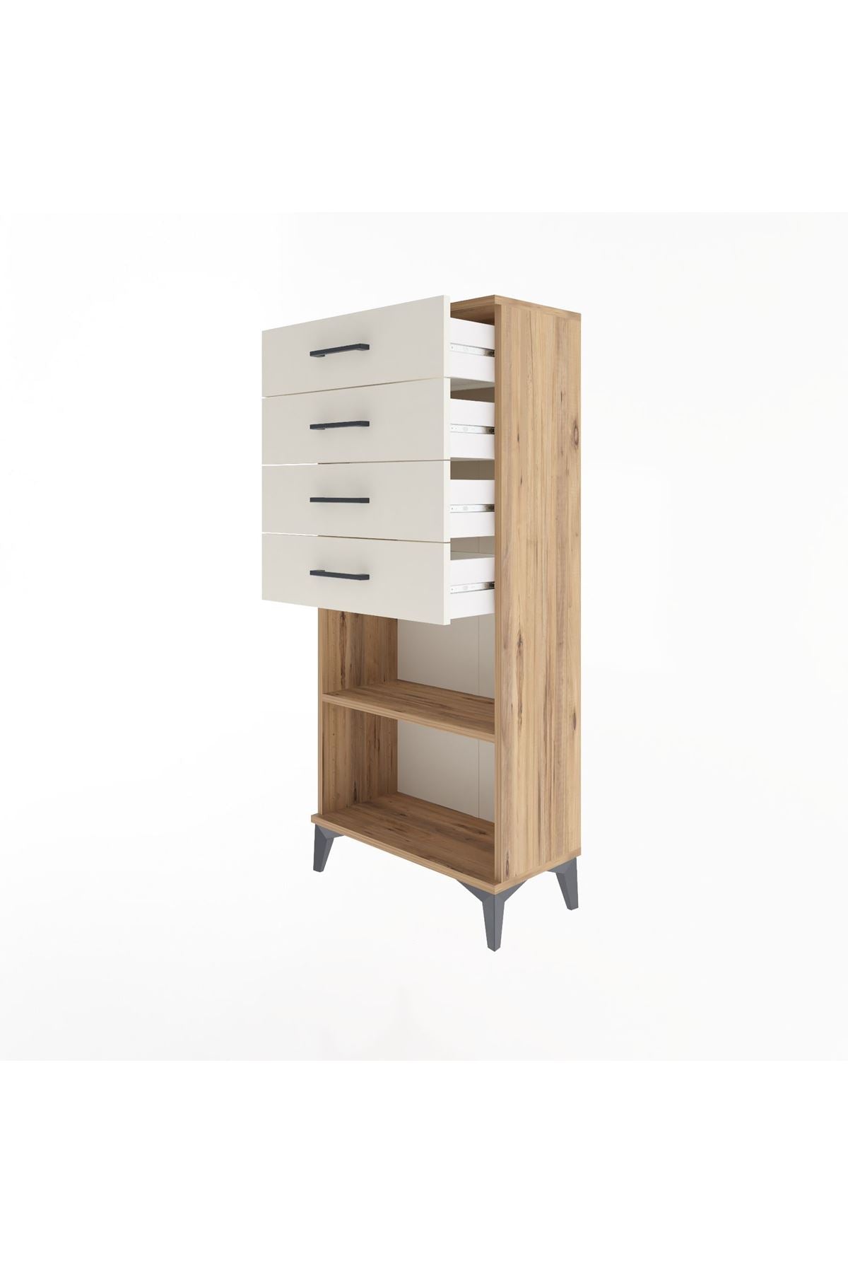 Arges Dolap Tek Raflı 4 Çekmeceli 60x30x134 Çam-Aytaşı