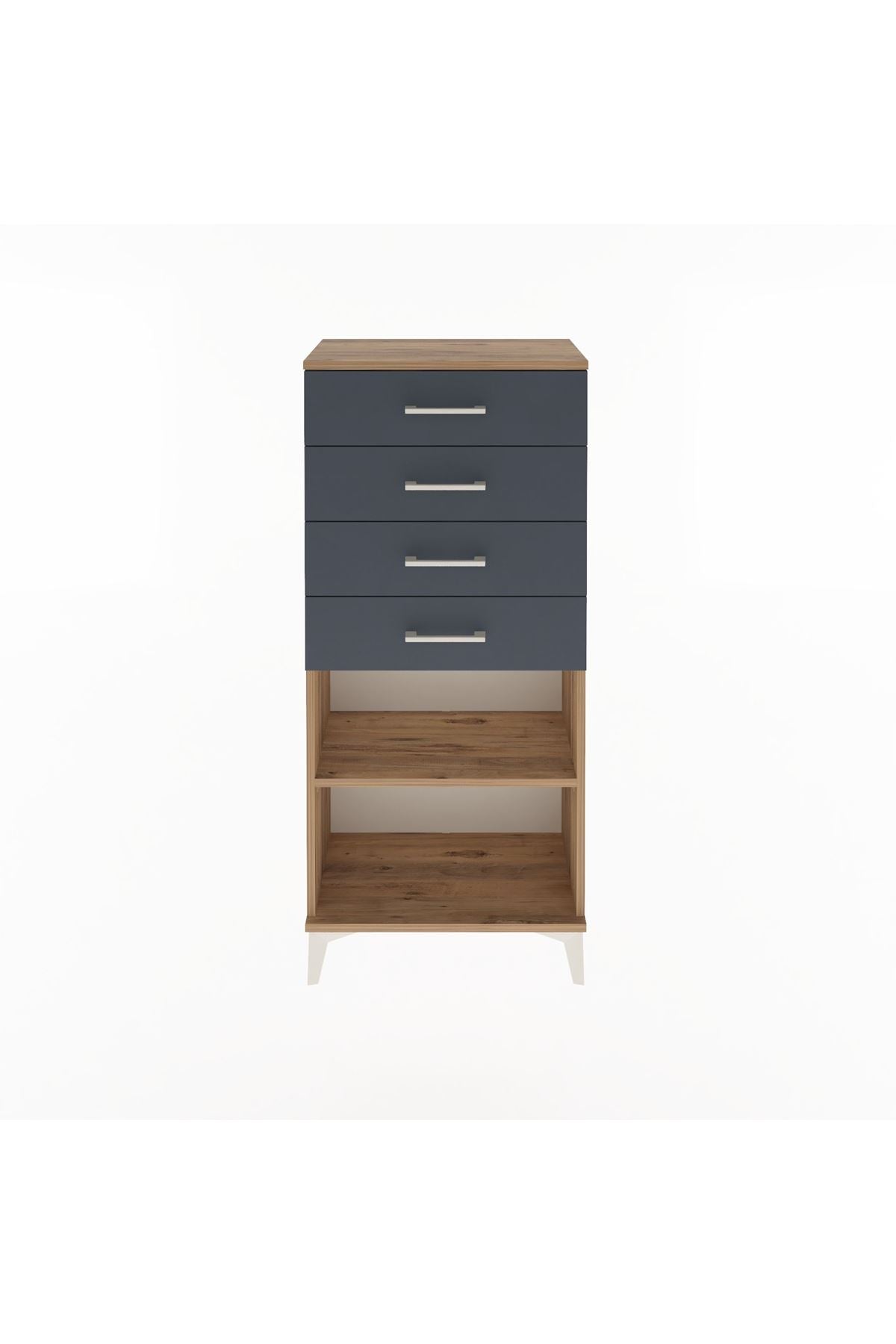 Arges Dolap Tek Raflı 4 Çekmeceli 60x30x134 Çam-Antrasit