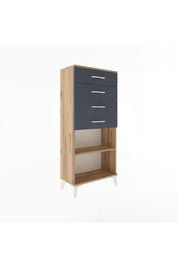 Arges Dolap Tek Raflı 4 Çekmeceli 60x30x134 Çam-Antrasit