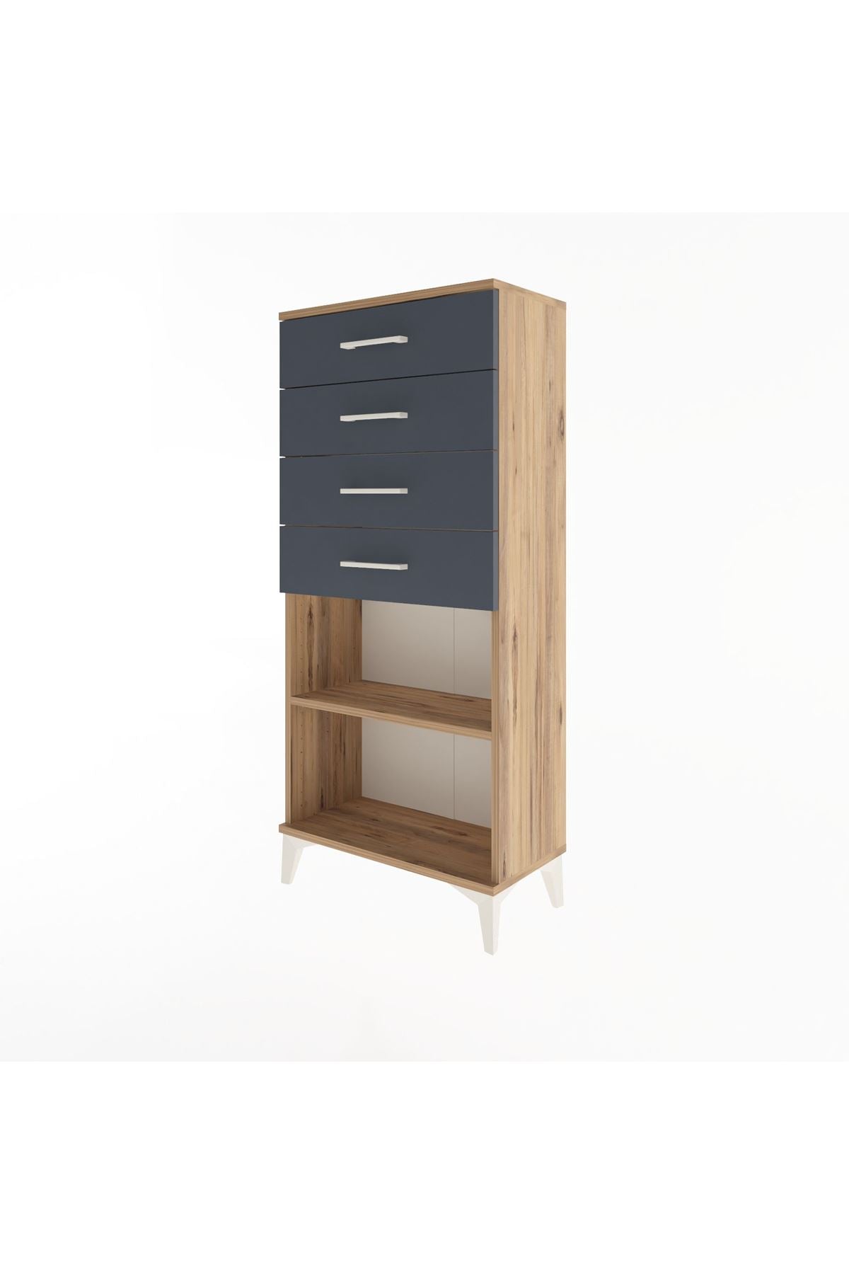 Arges Dolap Tek Raflı 4 Çekmeceli 60x30x134 Çam-Antrasit