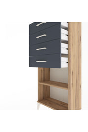 Arges Dolap Tek Raflı 4 Çekmeceli 60x30x134 Çam-Antrasit