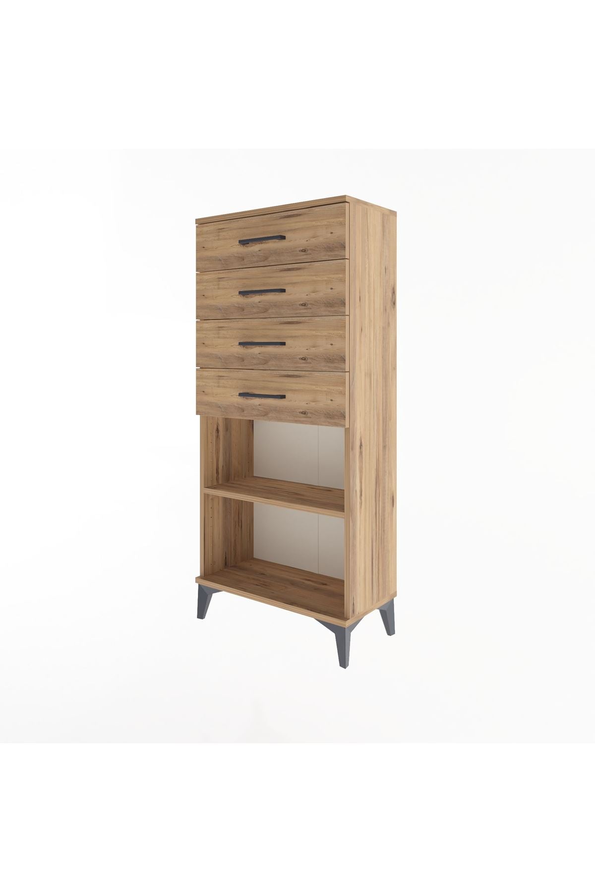 Arges Dolap Tek Raflı 4 Çekmeceli 60x30x134 Çam-Çam