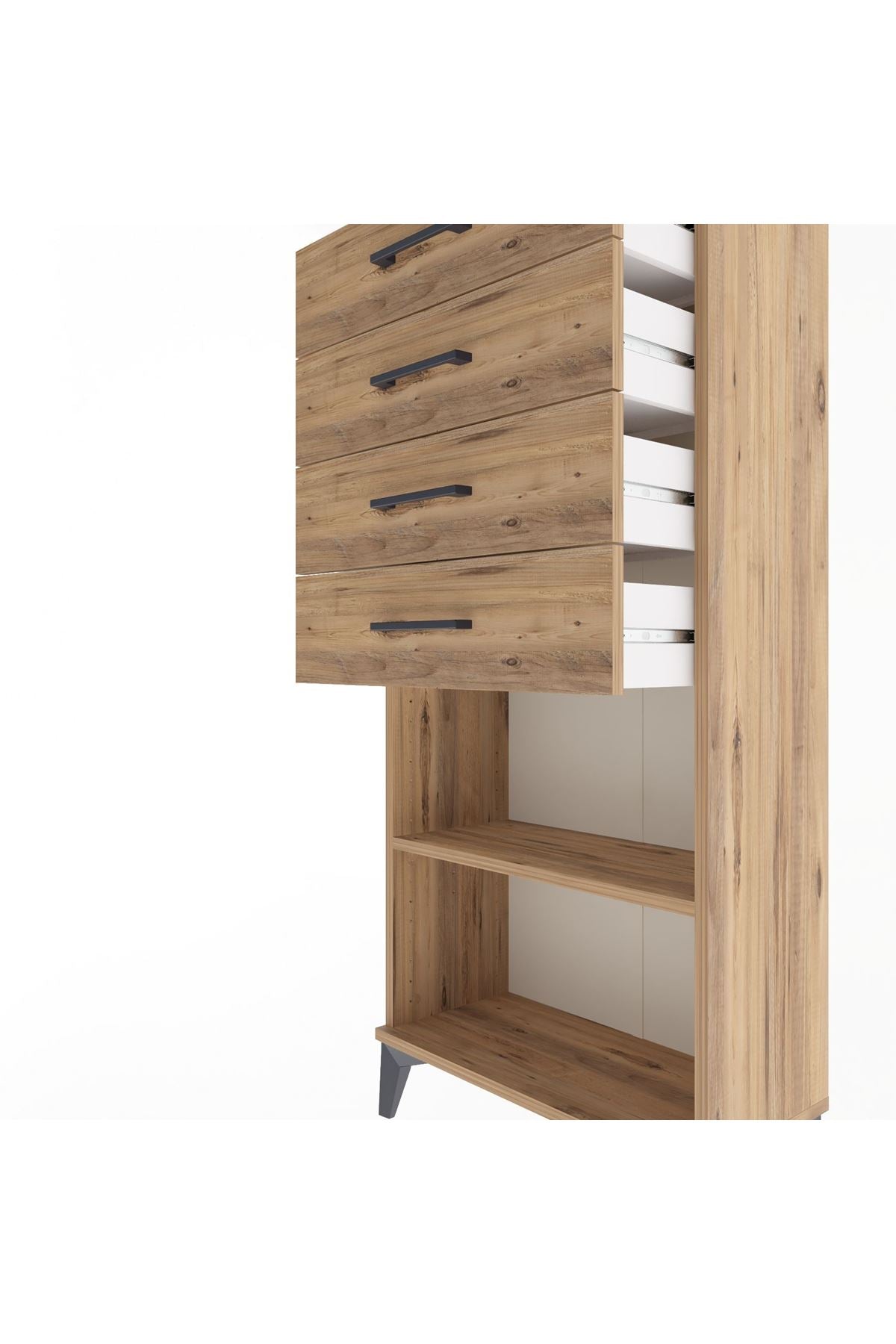 Arges Dolap Tek Raflı 4 Çekmeceli 60x30x134 Çam-Çam