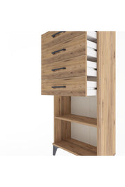 Arges Dolap Tek Raflı 4 Çekmeceli 60x30x134 Çam-Çam