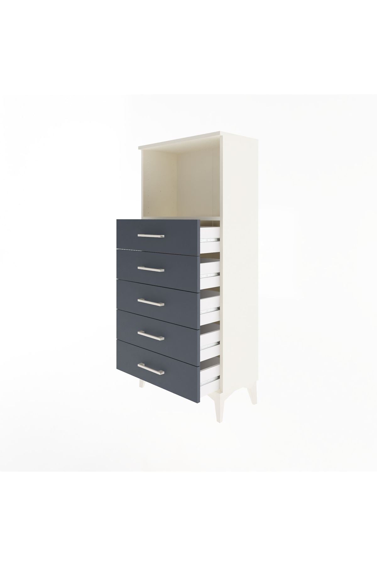 Arges Dolap Tek Raflı 5 Çekmeceli 60x30x134 Aytaşı-Antrasit