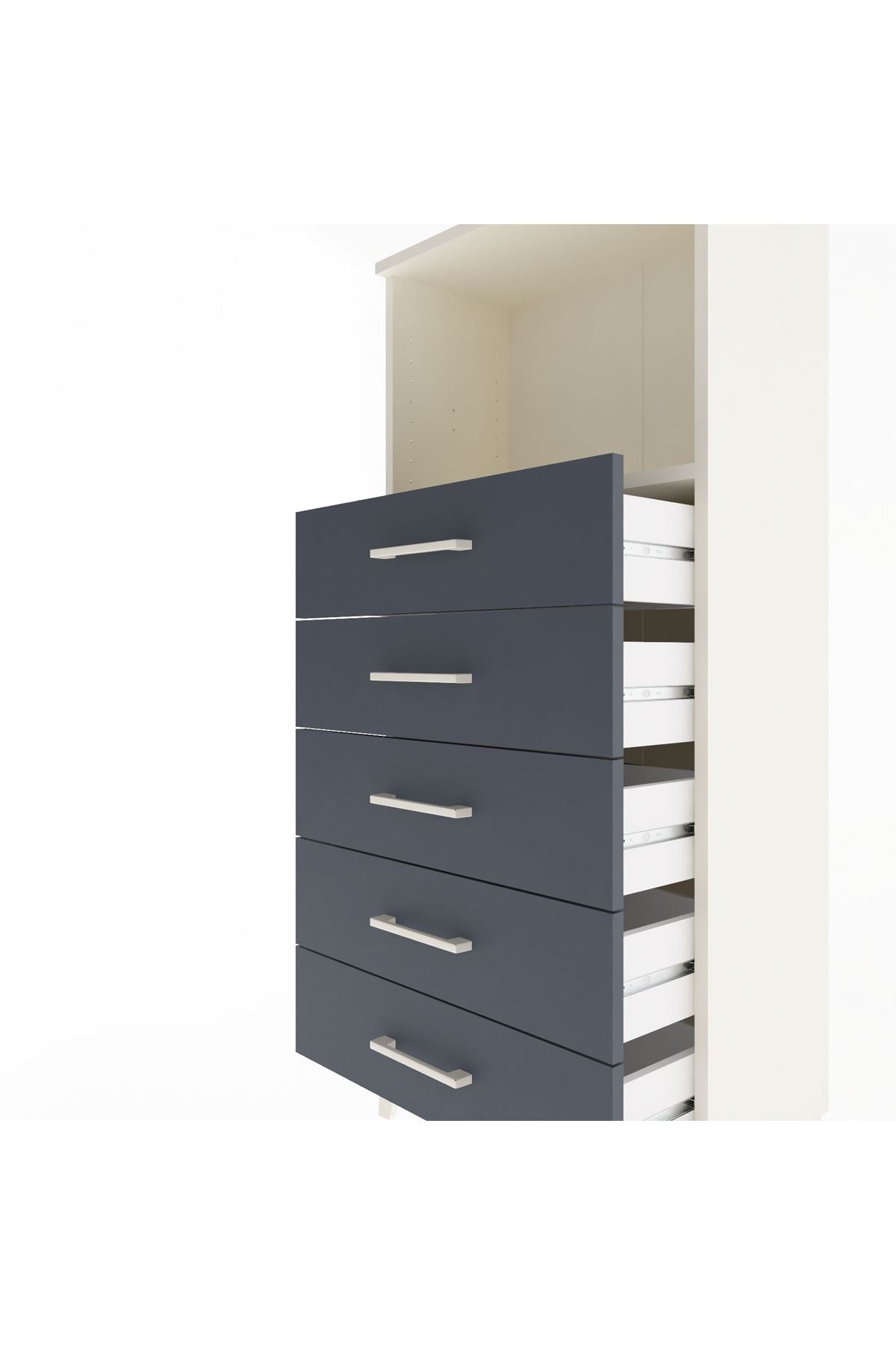 Arges Dolap Tek Raflı 5 Çekmeceli 60x30x134 Aytaşı-Antrasit