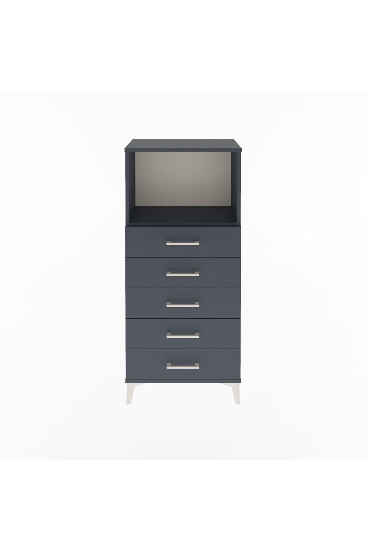 Arges Dolap Tek Raflı 5 Çekmeceli 60x30x134 Antrasit-Antrasit