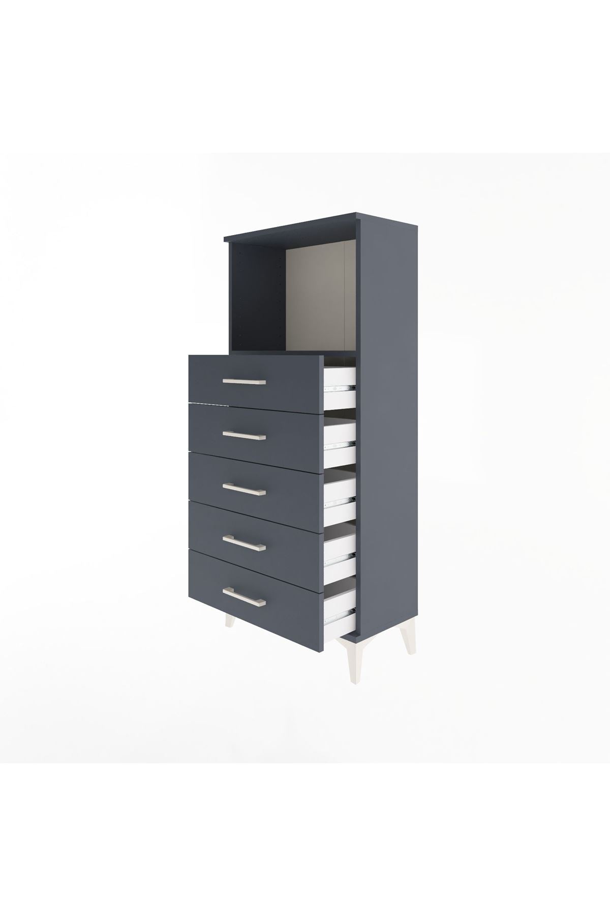 Arges Dolap Tek Raflı 5 Çekmeceli 60x30x134 Antrasit-Antrasit