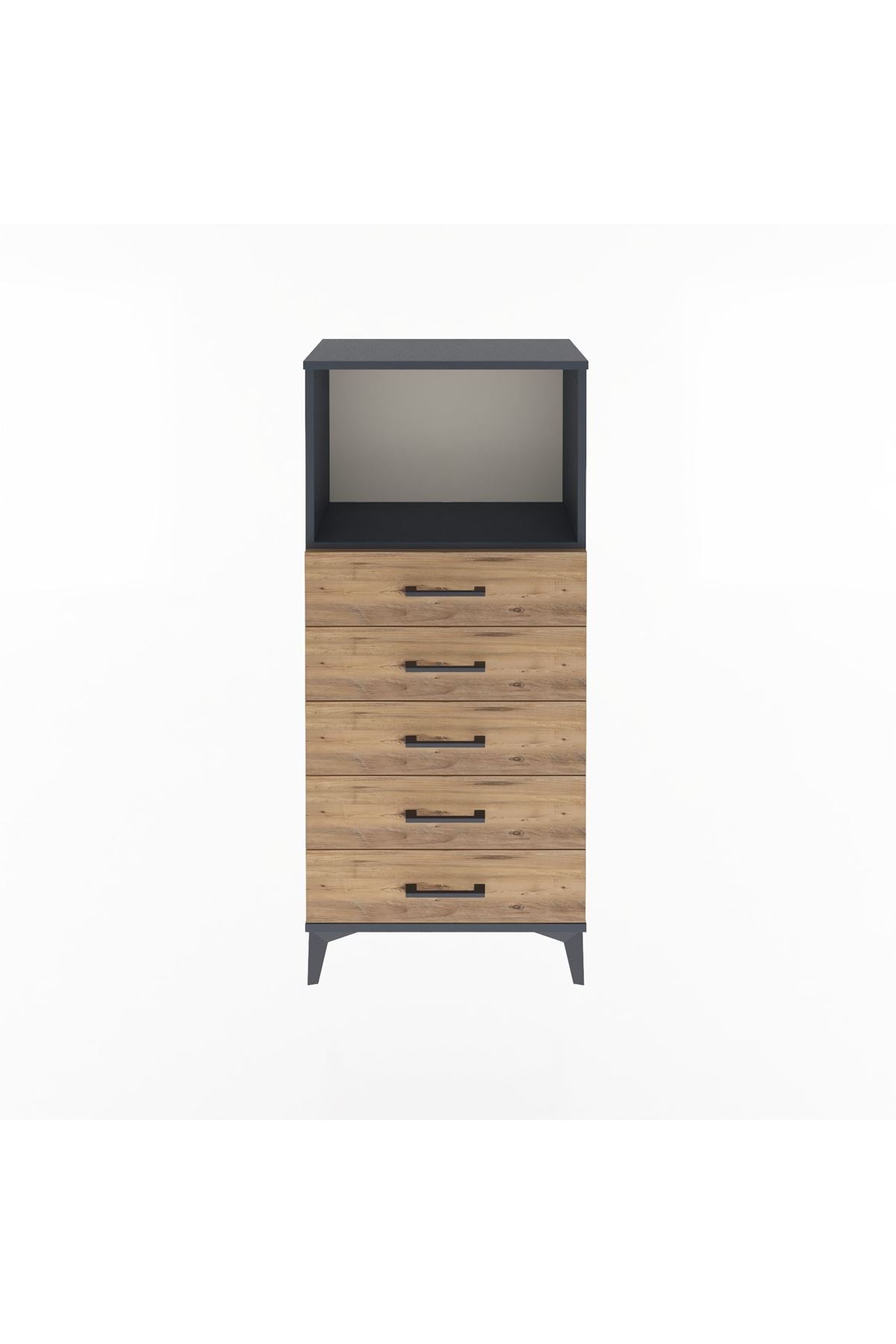 Arges Dolap Tek Raflı 5 Çekmeceli 60x30x134 Antrasit-Çam