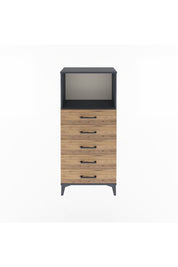 Arges Dolap Tek Raflı 5 Çekmeceli 60x30x134 Antrasit-Çam