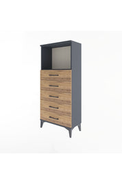 Arges Dolap Tek Raflı 5 Çekmeceli 60x30x134 Antrasit-Çam
