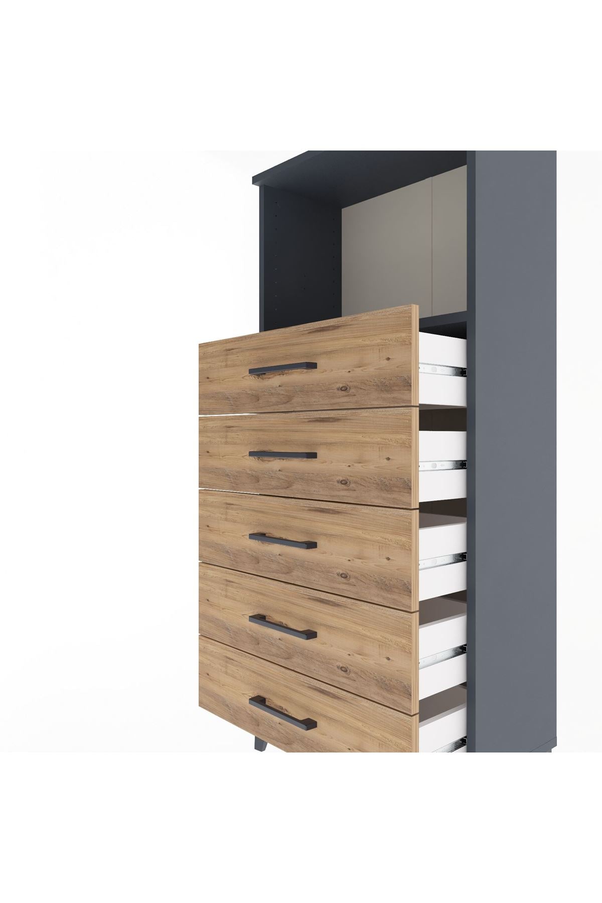 Arges Dolap Tek Raflı 5 Çekmeceli 60x30x134 Antrasit-Çam