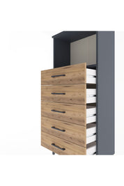 Arges Dolap Tek Raflı 5 Çekmeceli 60x30x134 Antrasit-Çam