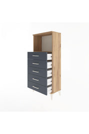 Arges Dolap Tek Raflı 5 Çekmeceli 60x30x134 Çam-Antrasit