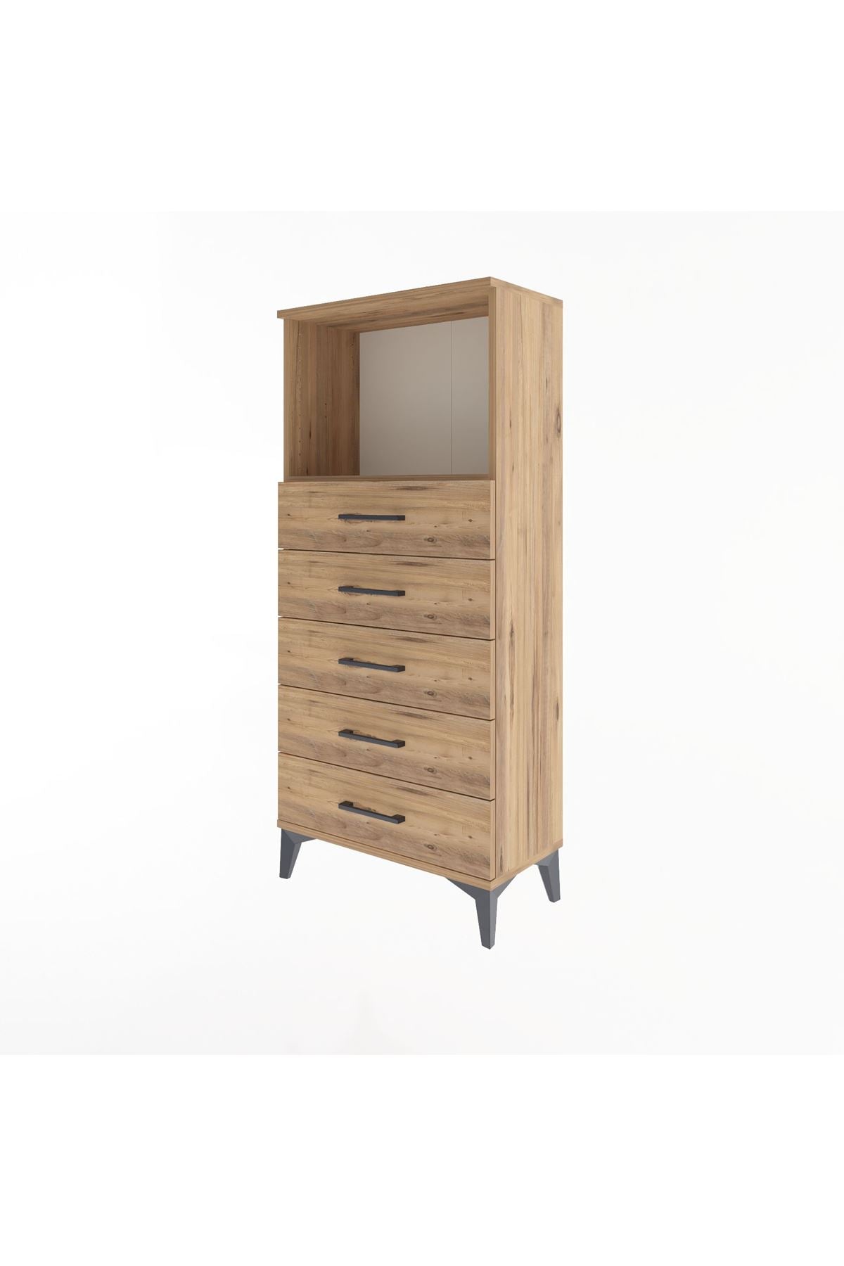 Arges Dolap Tek Raflı 5 Çekmeceli 60x30x134 Çam-Çam