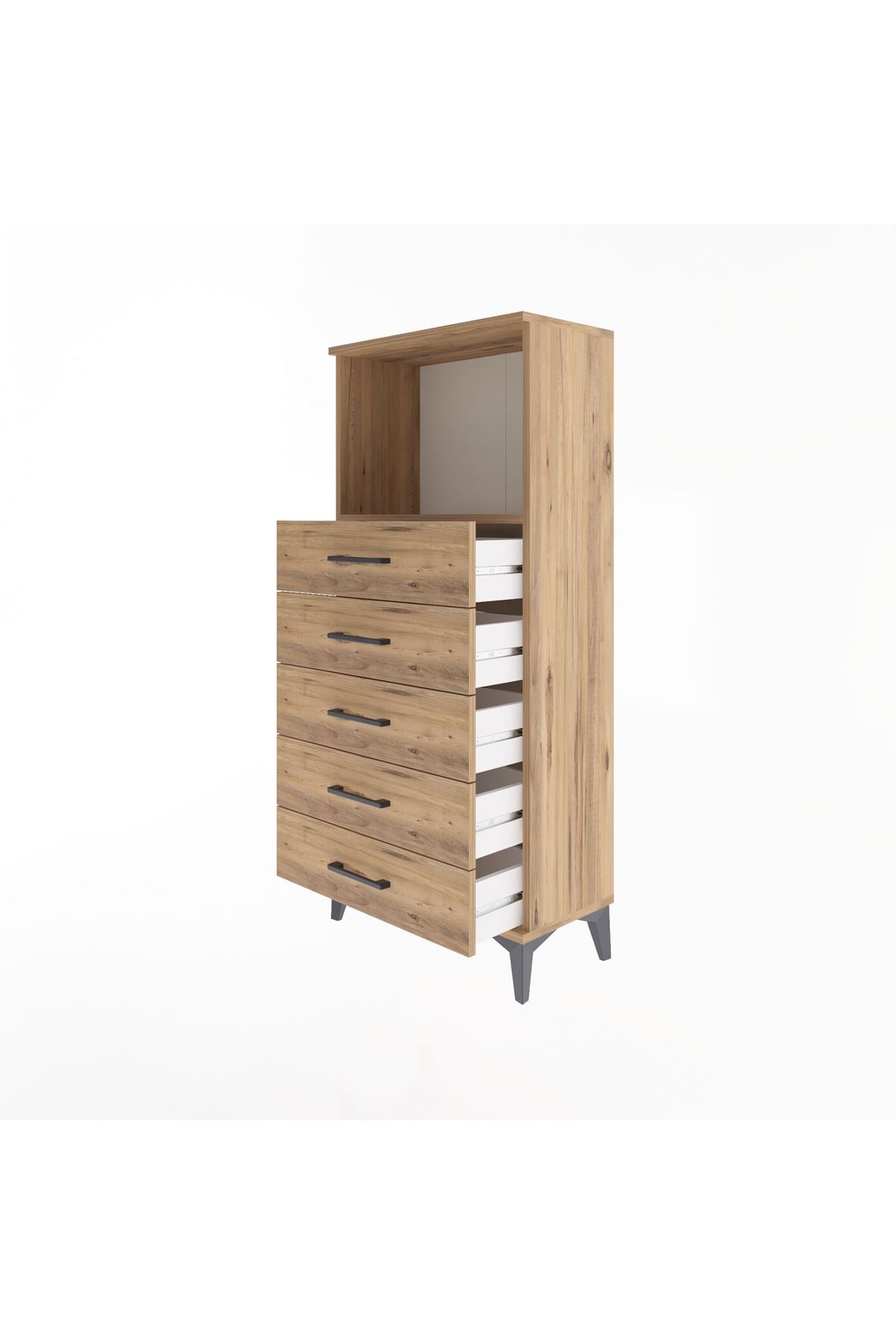 Arges Dolap Tek Raflı 5 Çekmeceli 60x30x134 Çam-Çam