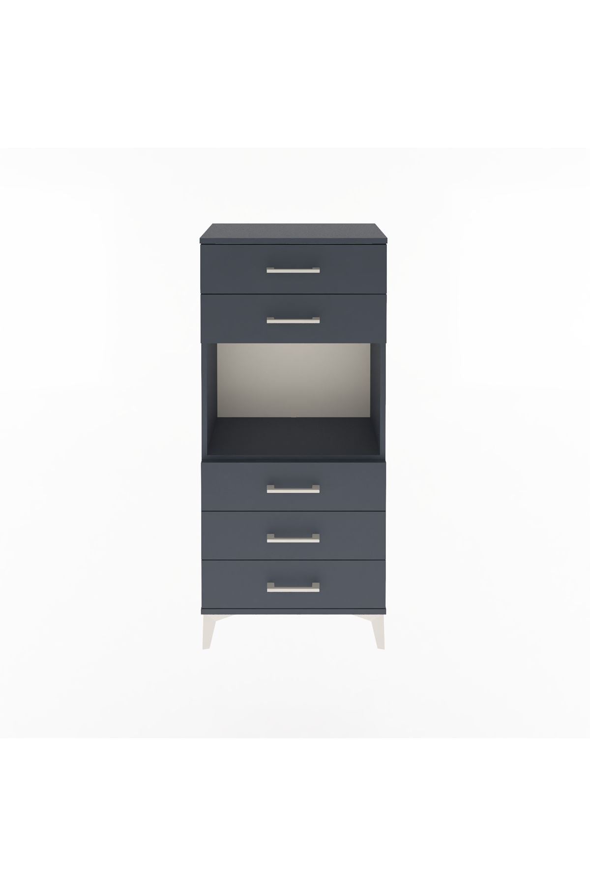 Arges Dolap Tek Raflı 5 Çekmeceli 60x30x134 Antrasit-Antrasit