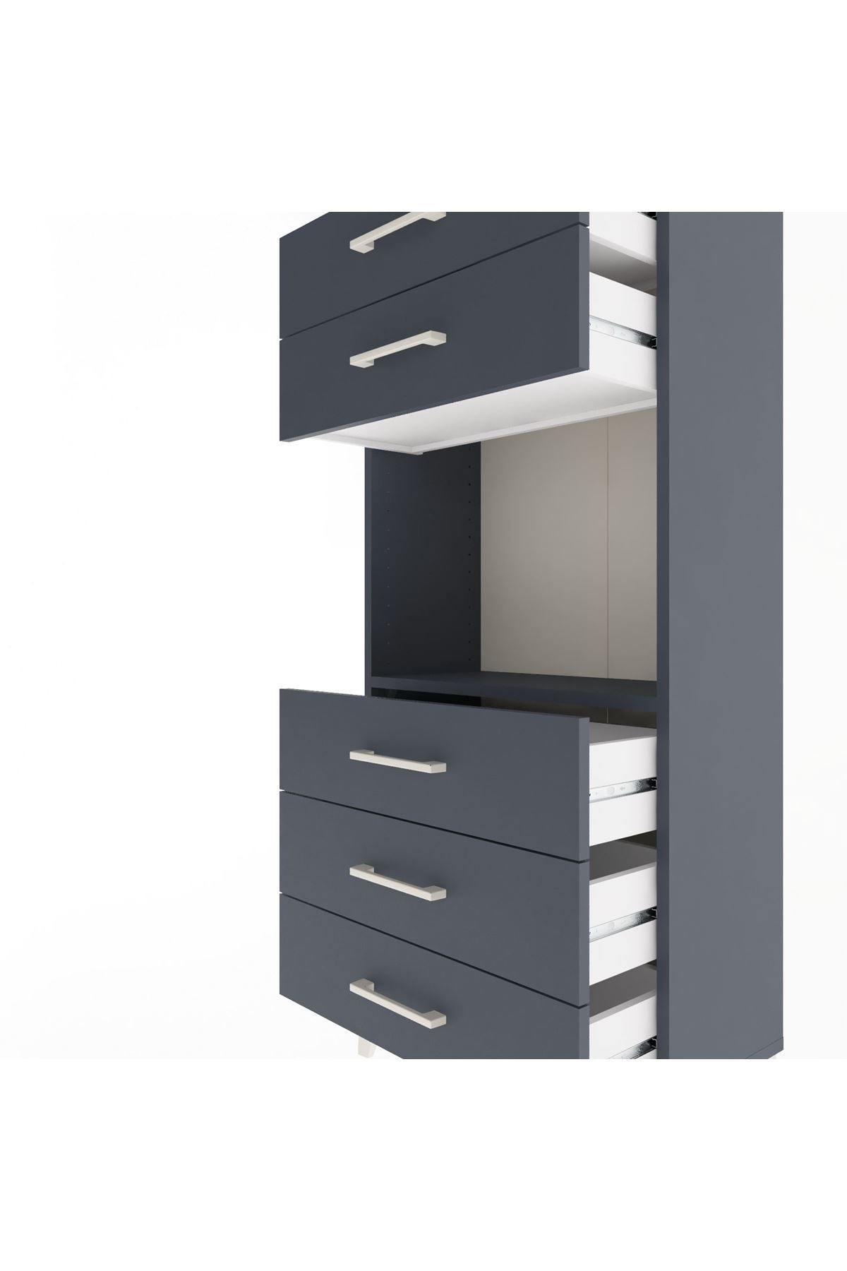 Arges Dolap Tek Raflı 5 Çekmeceli 60x30x134 Antrasit-Antrasit