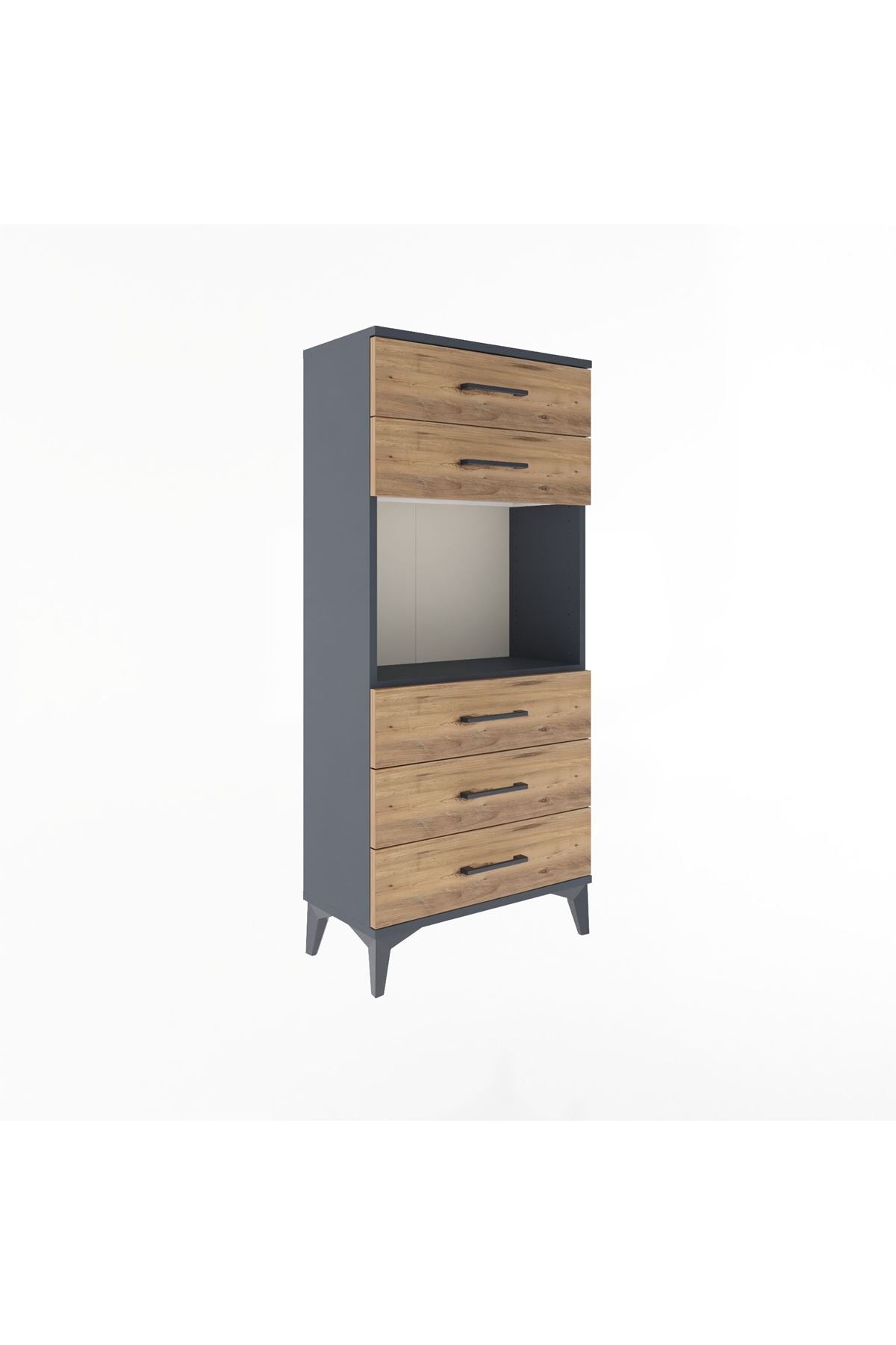 Arges Dolap Tek Raflı 5 Çekmeceli 60x30x134 Antrasit-Çam