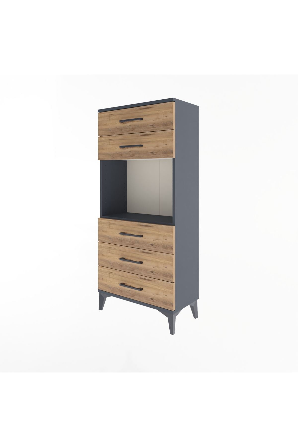 Arges Dolap Tek Raflı 5 Çekmeceli 60x30x134 Antrasit-Çam