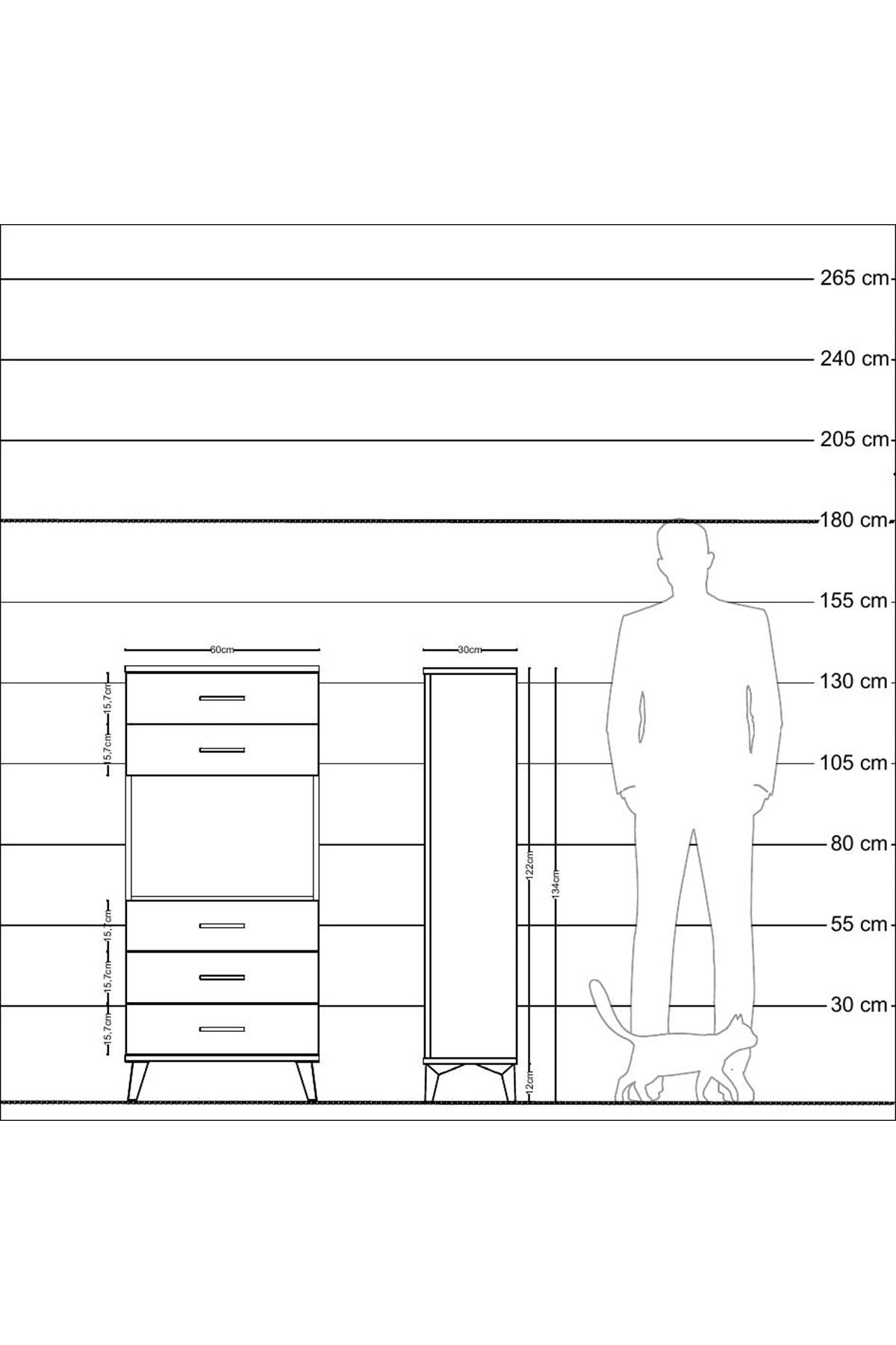 Arges Dolap Tek Raflı 5 Çekmeceli 60x30x134 Çam-Aytaşı