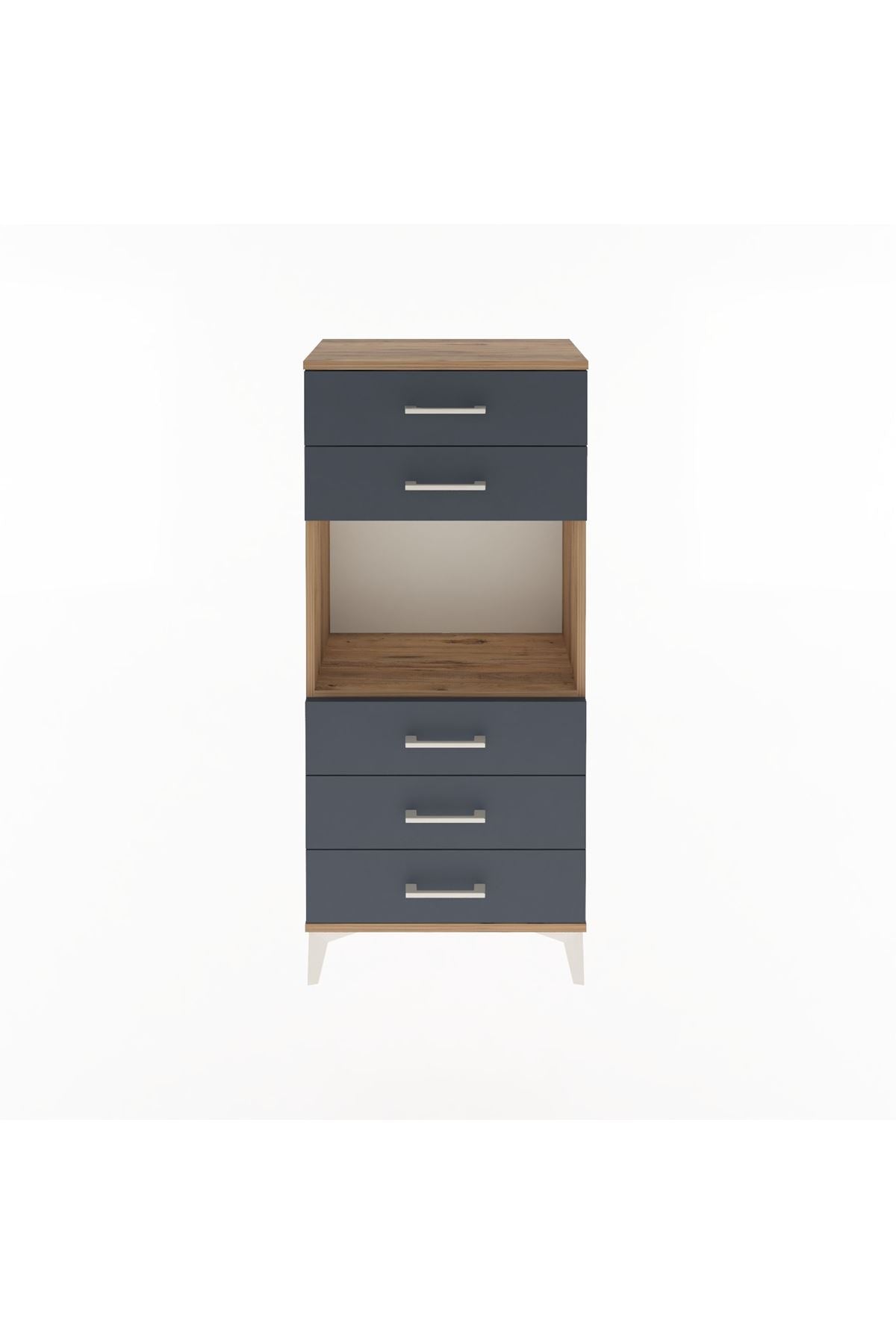 Arges Dolap Tek Raflı 5 Çekmeceli 60x30x134 Çam-Antrasit