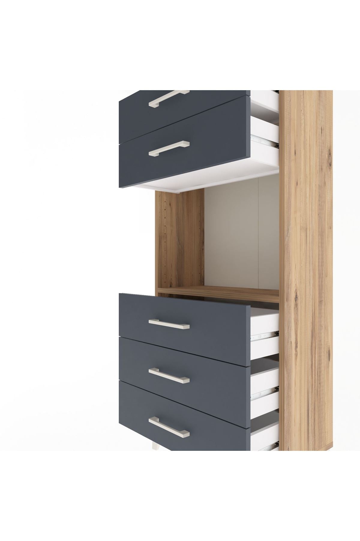 Arges Dolap Tek Raflı 5 Çekmeceli 60x30x134 Çam-Antrasit