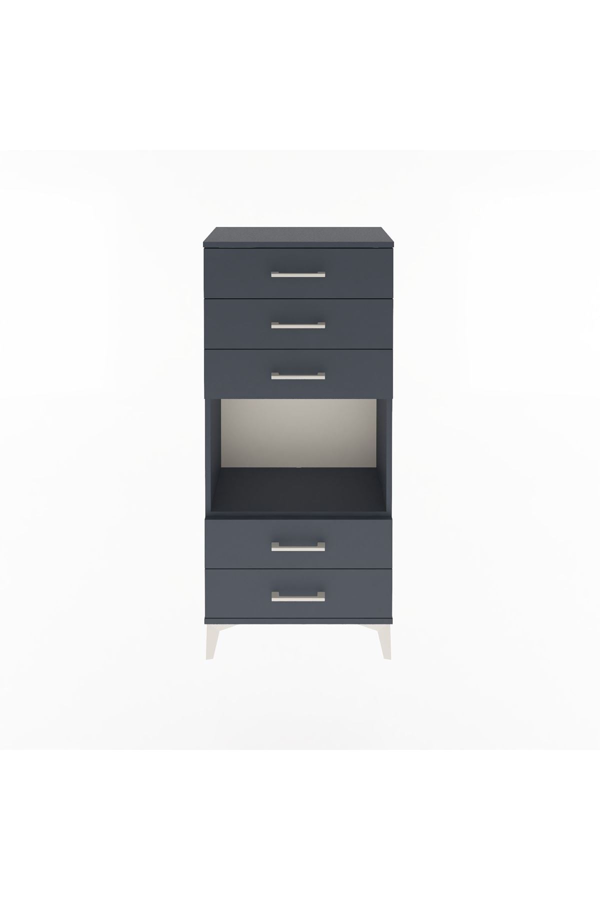 Arges Dolap Tek Raflı 5 Çekmeceli 60x30x134 Antrasit-Antrasit