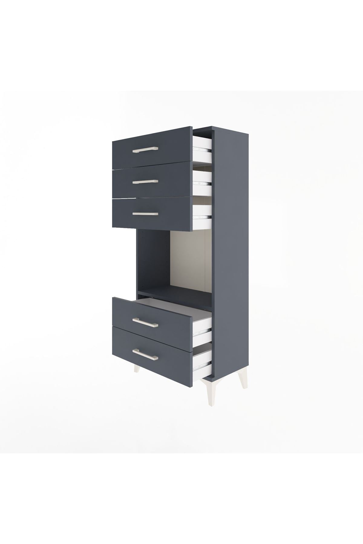 Arges Dolap Tek Raflı 5 Çekmeceli 60x30x134 Antrasit-Antrasit