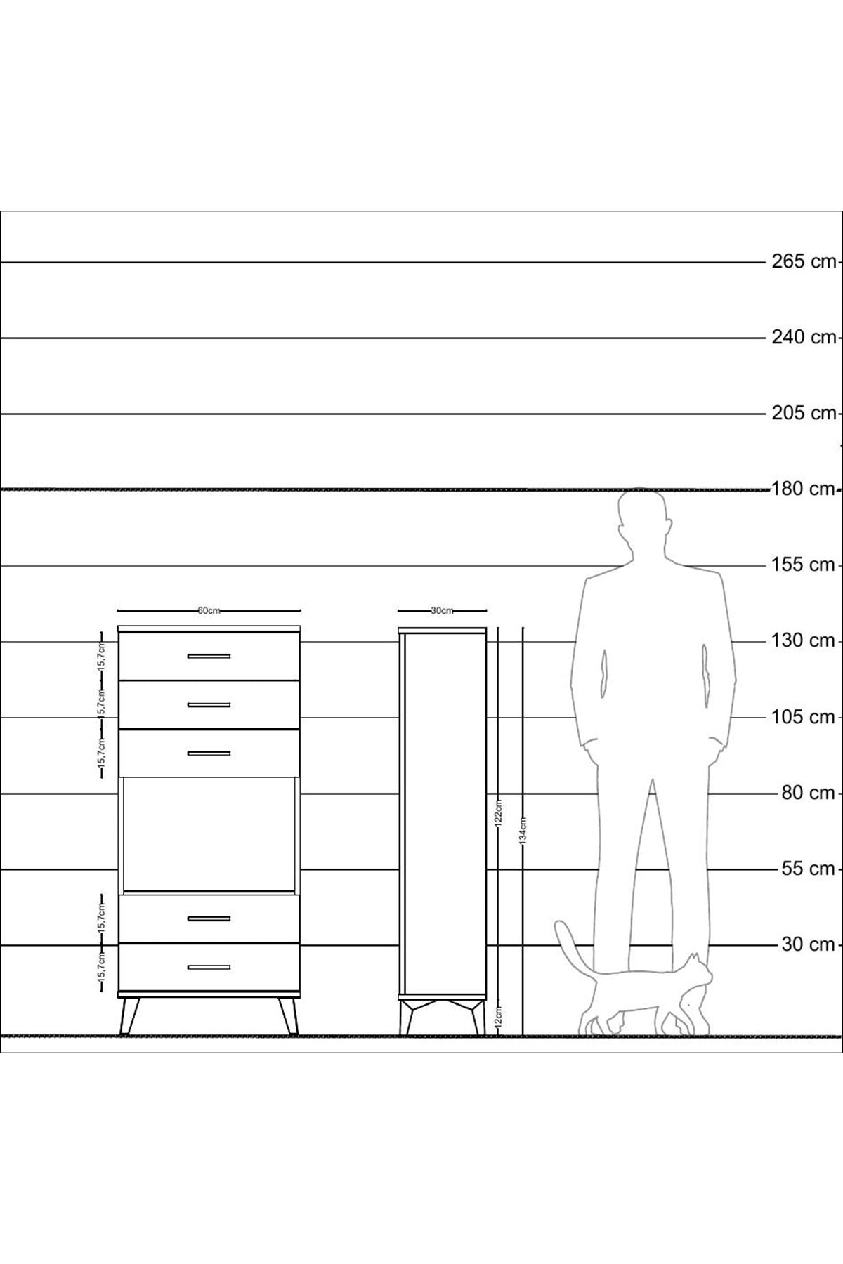 Arges Dolap Tek Raflı 5 Çekmeceli 60x30x134 Antrasit-Antrasit