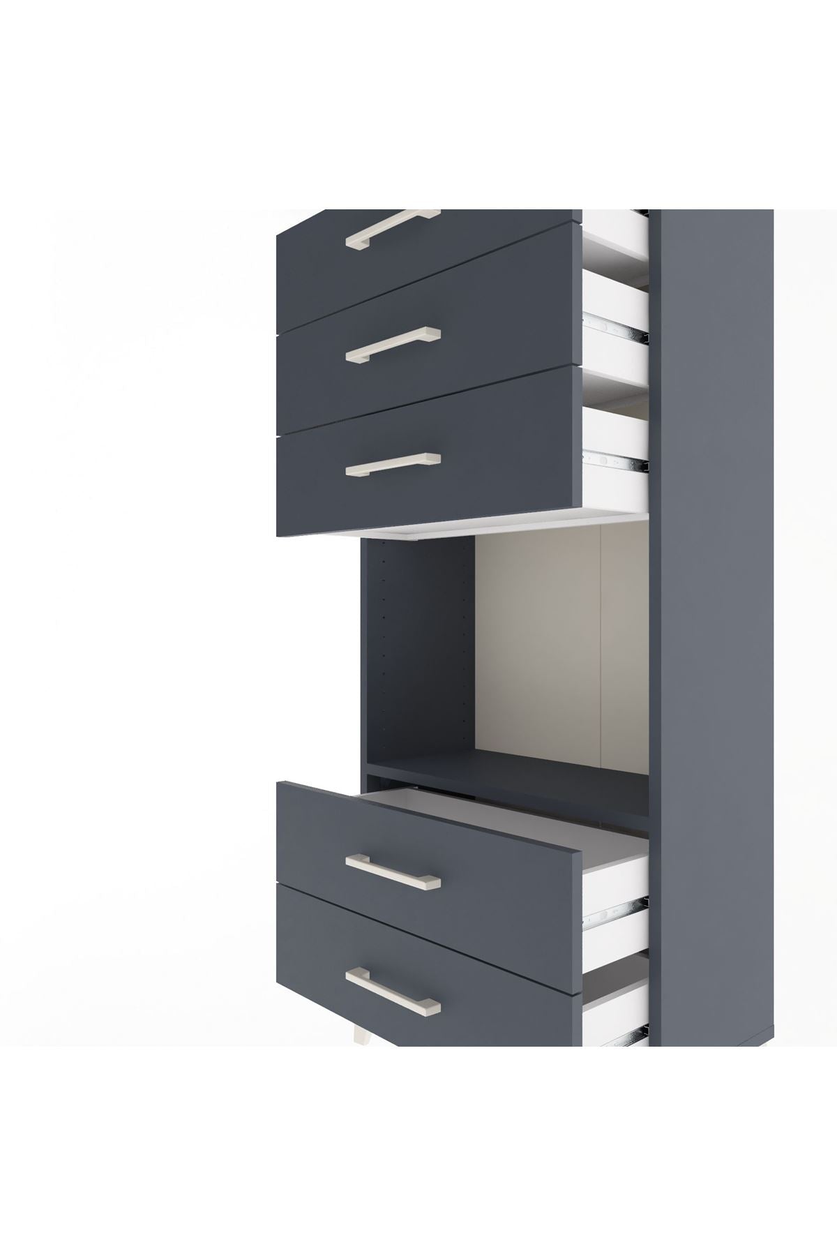 Arges Dolap Tek Raflı 5 Çekmeceli 60x30x134 Antrasit-Antrasit