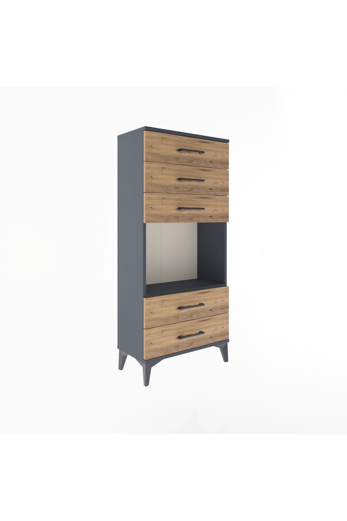 Arges Dolap Tek Raflı 5 Çekmeceli 60x30x134 Antrasit-Çam