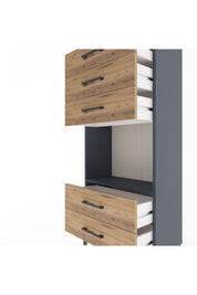 Arges Dolap Tek Raflı 5 Çekmeceli 60x30x134 Antrasit-Çam