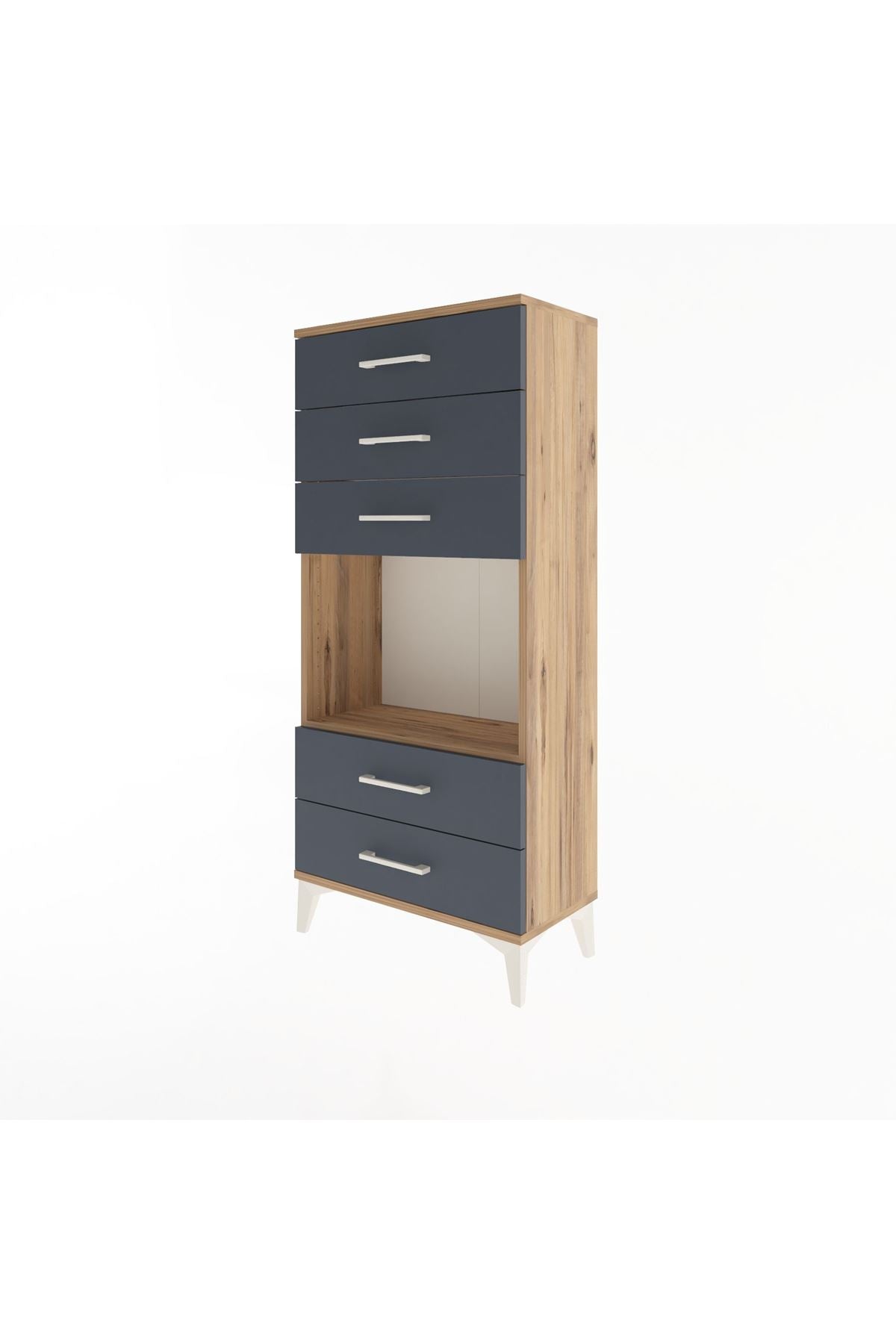 Arges Dolap Tek Raflı 5 Çekmeceli 60x30x134 Çam-Antrasit