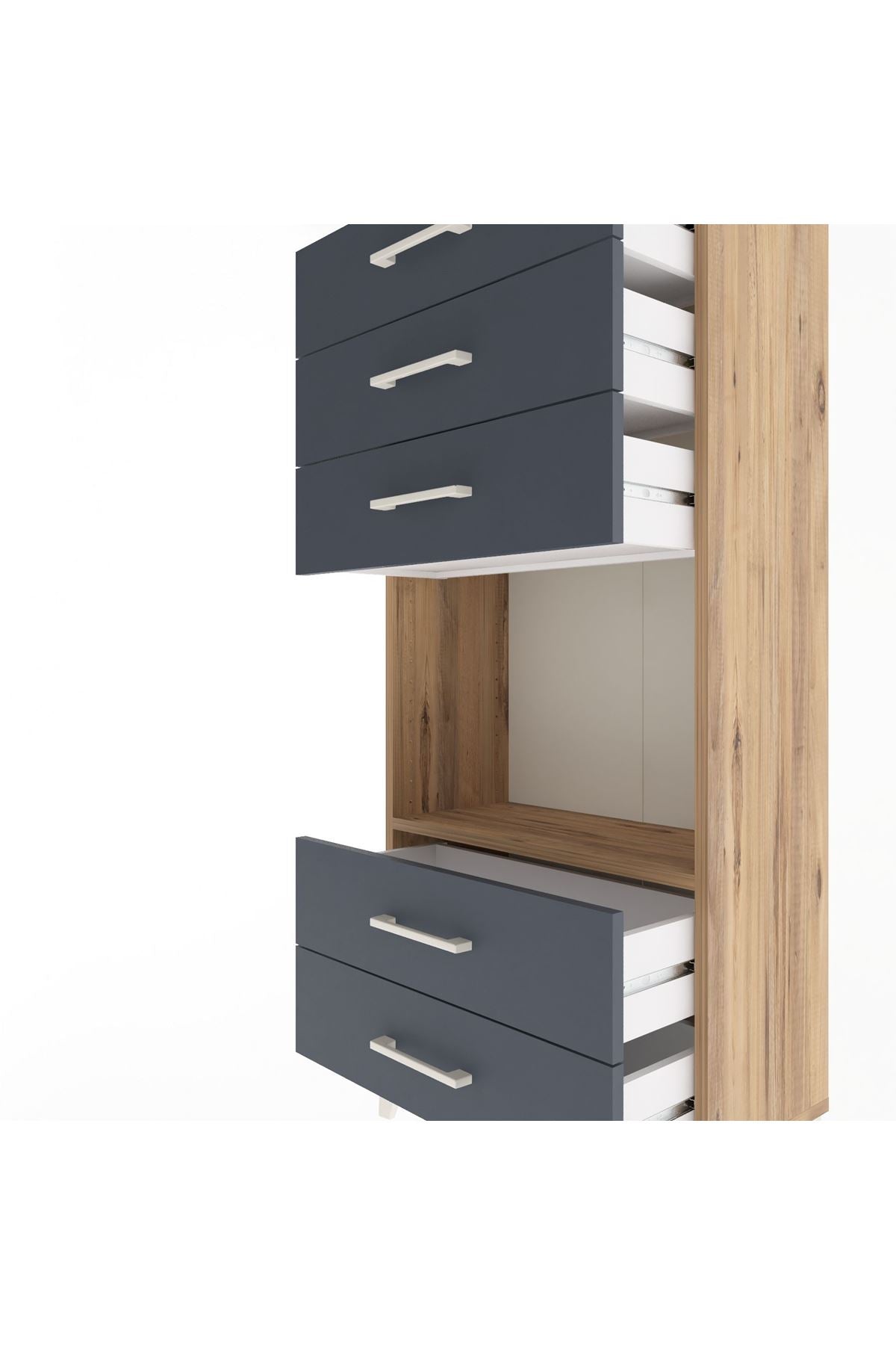 Arges Dolap Tek Raflı 5 Çekmeceli 60x30x134 Çam-Antrasit