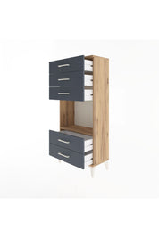 Arges Dolap Tek Raflı 5 Çekmeceli 60x30x134 Çam-Antrasit