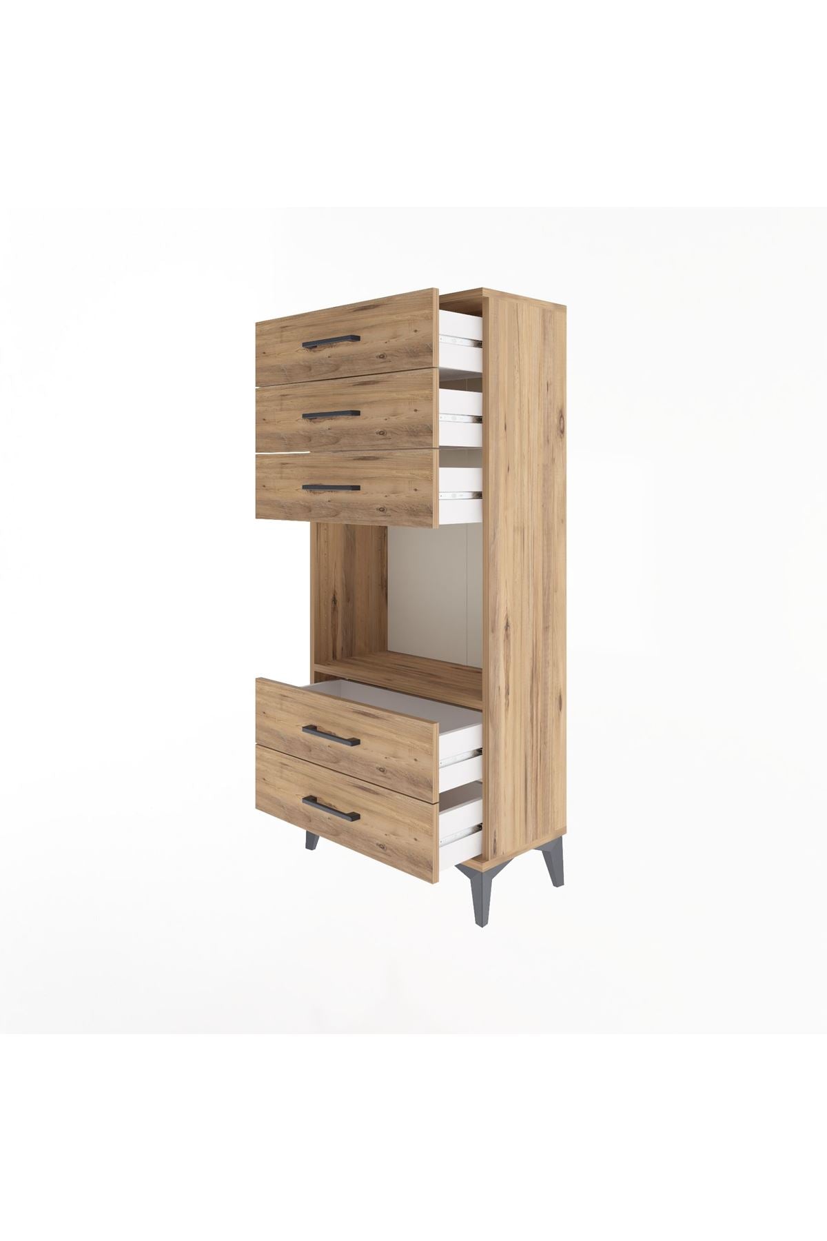 Arges Dolap Tek Raflı 5 Çekmeceli 60x30x134 Çam-Çam