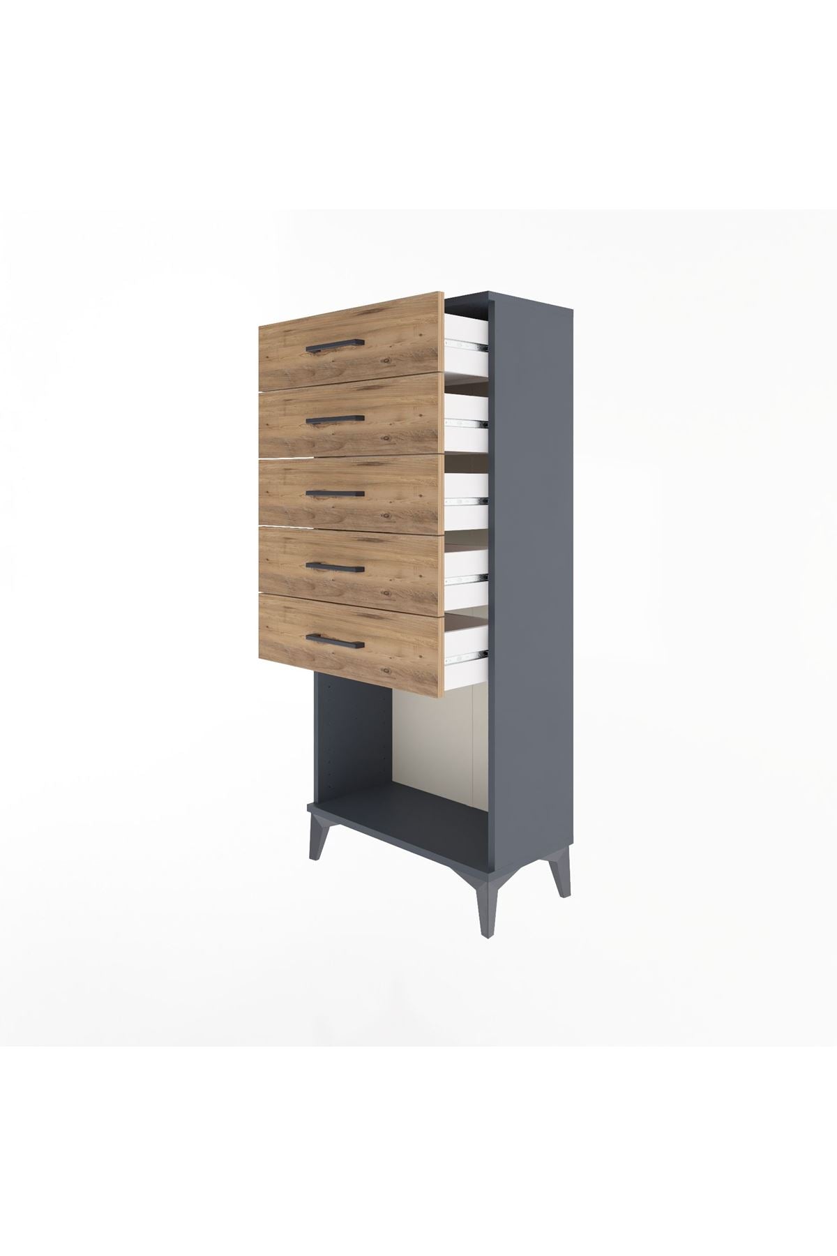 Arges Dolap 5 Çekmeceli 60x30x134 Antrasit-Çam