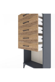Arges Dolap 5 Çekmeceli 60x30x134 Antrasit-Çam