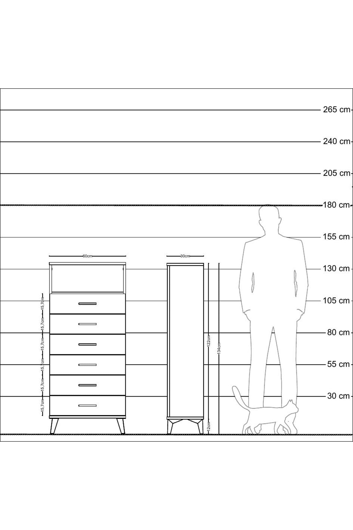 Arges Dolap Tek Raflı 6 Çekmeceli 60x30x134 Aytaşı-Antrasit