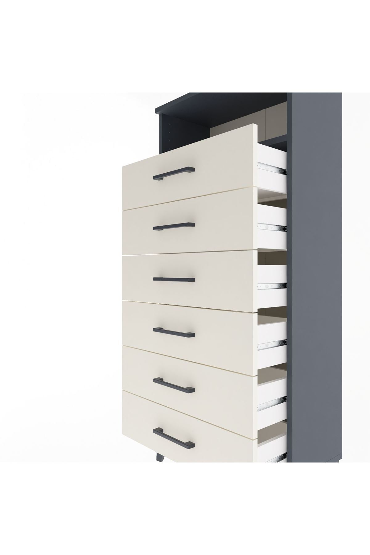 Arges Dolap Tek Raflı 6 Çekmeceli 60x30x134 Antrasit-Aytaşı