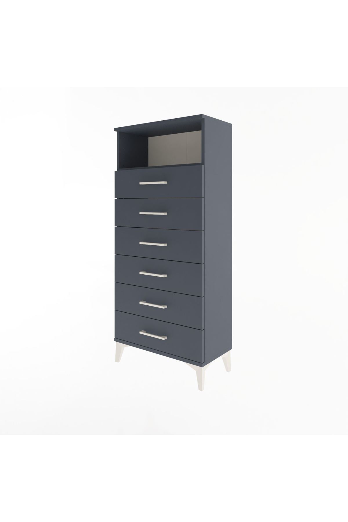 Arges Dolap Tek Raflı 6 Çekmeceli 60x30x134 Antrasit-Antrasit