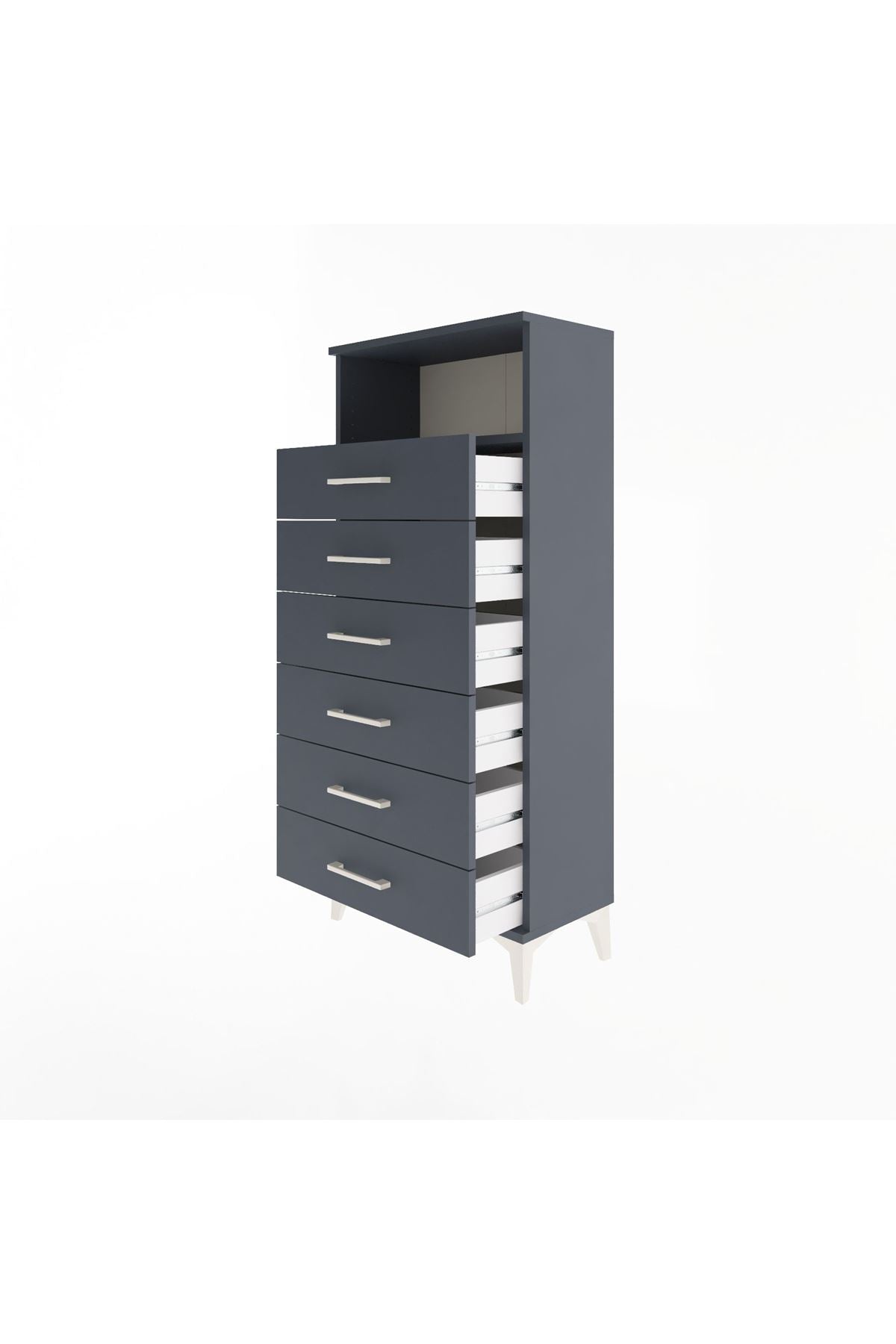 Arges Dolap Tek Raflı 6 Çekmeceli 60x30x134 Antrasit-Antrasit