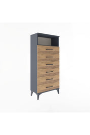 Arges Dolap Tek Raflı 6 Çekmeceli 60x30x134 Antrasit-Çam