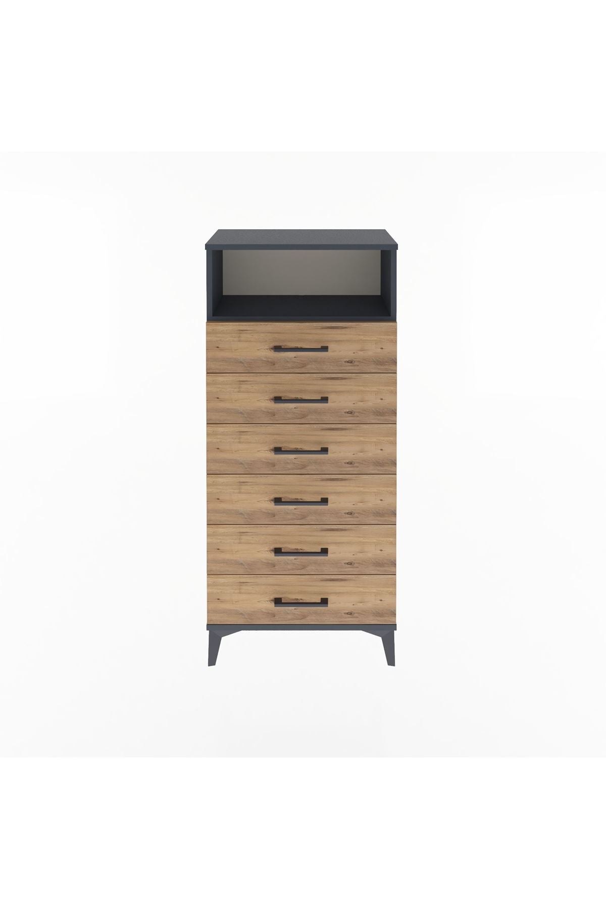 Arges Dolap Tek Raflı 6 Çekmeceli 60x30x134 Antrasit-Çam