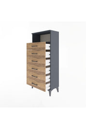 Arges Dolap Tek Raflı 6 Çekmeceli 60x30x134 Antrasit-Çam