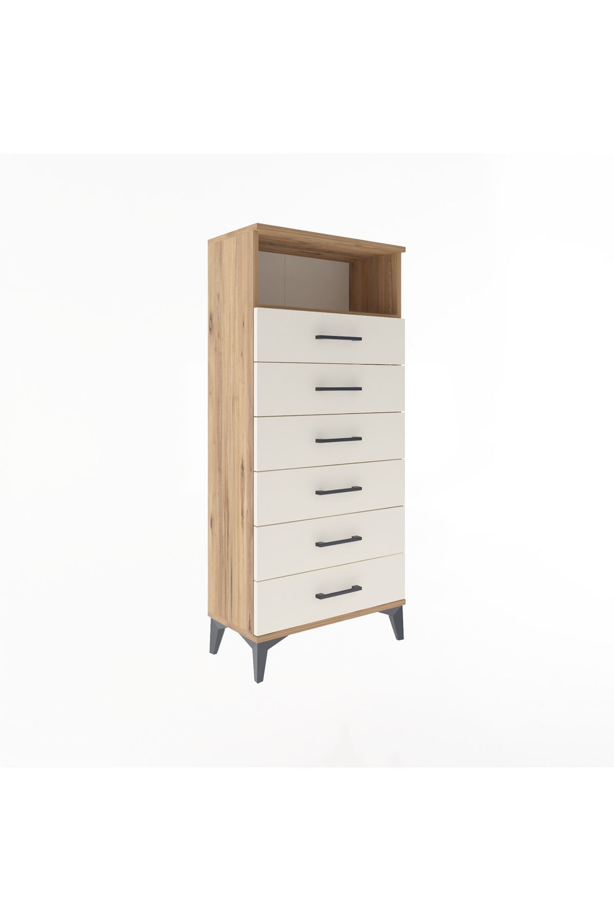 Arges Dolap Tek Raflı 6 Çekmeceli 60x30x134 Çam-Aytaşı
