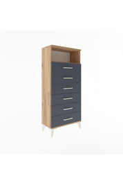 Arges Dolap Tek Raflı 6 Çekmeceli 60x30x134 Çam-Antrasit